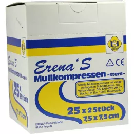 ERENA Gaaskompressen 7,5x7,5 cm steriel 8x, 25X2 st