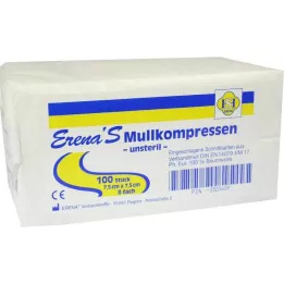 ERENA Gaaskompressen 7,5x7,5 cm niet-steriel 8x, 100 stuks