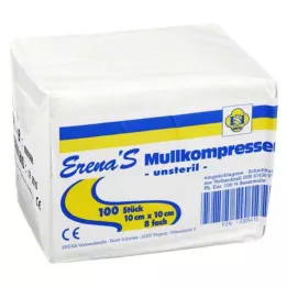 ERENA Gaaskompressen 10x10 cm niet-steriel 8x, 100 stuks