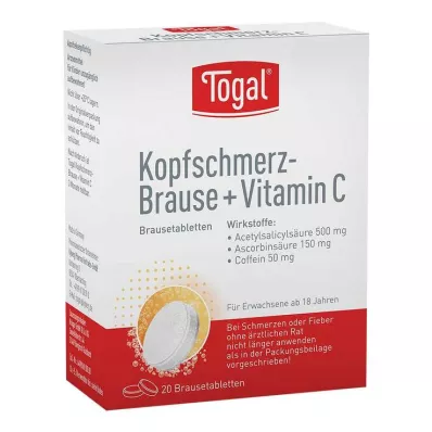 TOGAL Hoofdpijn bruistabletten + Vit.C bruistabletten, 20 stuks TOGAL Hoofdpijn bruistabletten + Vit.C bruistabletten, 20 stuks