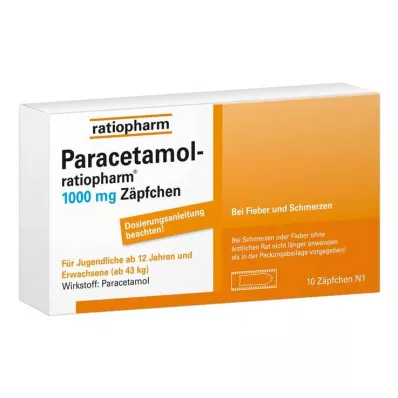 PARACETAMOL-ratiopharm 1000 mg zetpillen, 10 stuks PARACETAMOL-ratiopharm 1000 mg zetpillen, 10 stuks