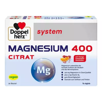 DOPPELHERZ Magnesium 400 Citraat systeemkorrels, 20 stuks DOPPELHERZ Magnesium 400 Citraat systeemkorrels, 20 stuks