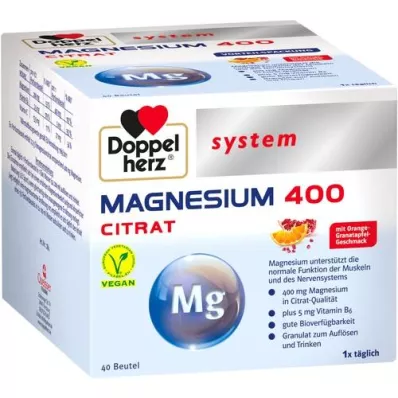 DOPPELHERZ Magnesium 400 Citraat systeemkorrels, 40 stuks