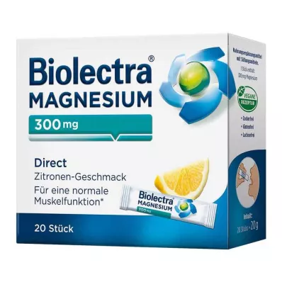 BIOLECTRA Magnesium 300 mg Directe Citroen Sticks, 20 stuks BIOLECTRA Magnesium 300 mg Directe Citroen Sticks, 20 stuks