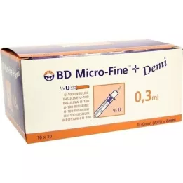 BD MICRO-FINE+ insulinespuit 0,3 ml U100 0,3x8 mm, 100 stuks