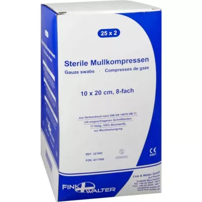 MULLKOMPRESSEN 10x20 cm steriel 8x, 25X2 st MULLKOMPRESSEN 10x20 cm steriel 8x, 25X2 st