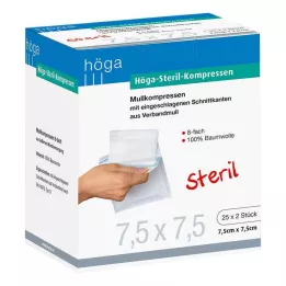 HÖGA-KOMPRESSEN 7,5x7,5 cm steriel 8x, 25X2 st