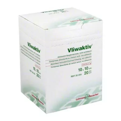 VLIWAKTIV Afzuigcomp. geactiveerde houtskool steriel 10x10 cm, 20 st