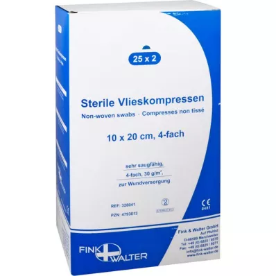 VLIESKOMPRESSEN 10x20 cm steriel 4-laags, 25X2 stuks