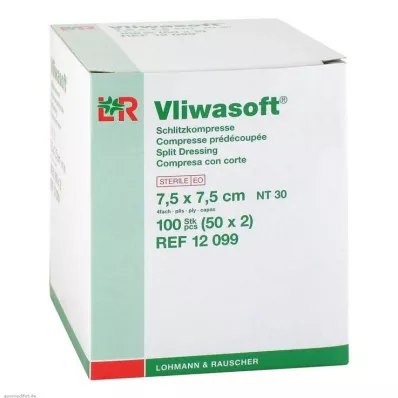 VLIWASOFT Spleetkompressen 7,5x7,5 cm steriel 4l., 50X2 st VLIWASOFT Spleetkompressen 7,5x7,5 cm steriel 4l., 50X2 st