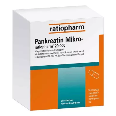 Pancreatine micro ratio.20000 harde maagcapsules, 200 stuks