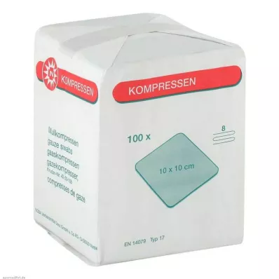 MULLKOMPRESSEN 10x10 cm niet-steriel 8x, 100 stuks MULLKOMPRESSEN 10x10 cm niet-steriel 8x, 100 stuks