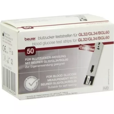 BEURER GL32/GL34/BGL60 bloedglucoseteststrips, 50 stuks