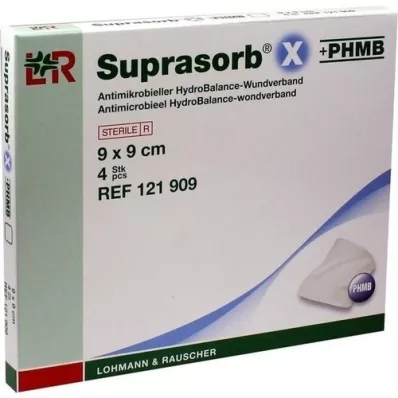 SUPRASORB X+PHMB HydroBalance wondverband 9x9 cm, 4 stuks