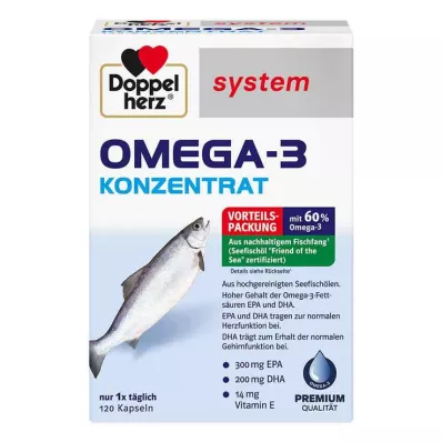 Doppelherz systeem Omega-3 concentraatcapsules, 120 stuks Doppelherz systeem Omega-3 concentraatcapsules, 120 stuks