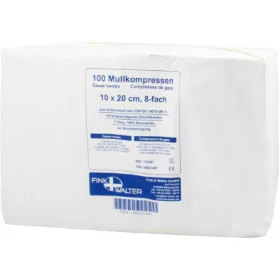 Gaaskompressen 10x20 cm niet-steriel 8-voudig, 100 stuks Gaaskompressen 10x20 cm niet-steriel 8-voudig, 100 stuks