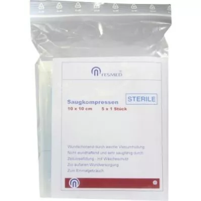 SAUGKOMPRESSEN steriel 10x10 cm, 5X1 pc SAUGKOMPRESSEN steriel 10x10 cm, 5X1 pc