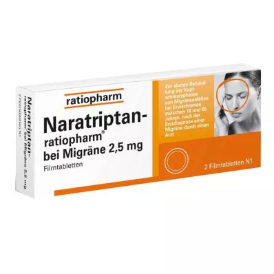 Naratriptan ratiopharm voor migraine filmomhulde tabletten, 2 stuks Naratriptan ratiopharm voor migraine filmomhulde tabletten, 2 stuks