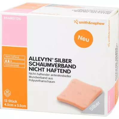 Allevyn zilverschuimverband 4,5x5,5 cm antiaanbaklaag, 12 st Allevyn zilverschuimverband 4,5x5,5 cm antiaanbaklaag, 12 st