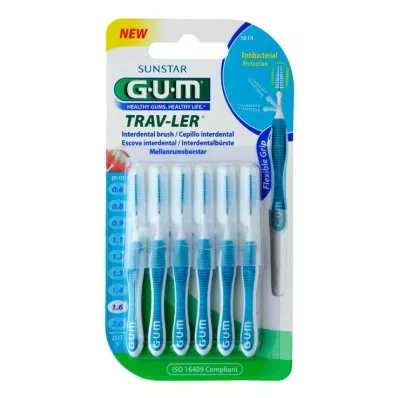GUM TRAV-LER 1,6 mm fir blauw interdentaal+6caps, 6 stuks GUM TRAV-LER 1,6 mm fir blauw interdentaal+6caps, 6 stuks