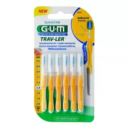 GUM TRAV-LER 1,3 mm spar geel interdentaal+6caps, 6 stuks
