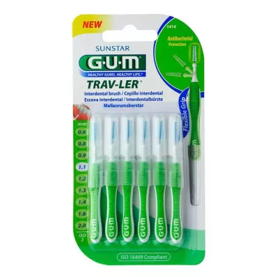 GUM TRAV-LER 1,1 mm spar groen interdentaal+6caps, 6 stuks GUM TRAV-LER 1,1 mm spar groen interdentaal+6caps, 6 stuks