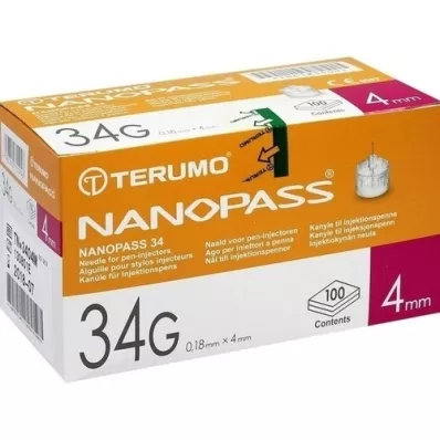 TERUMO NANOPASS 34 Pen canule 34 G 0,18x4 mm, 100 stuks
