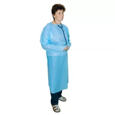 Schort wegwerp PE blauw 120 cm niet-steriel met mouwen, 1 stuk Schort wegwerp PE blauw 120 cm niet-steriel met mouwen, 1 stuk