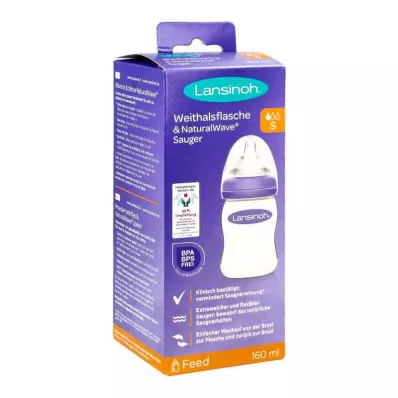 Lansinoh wijdehalsfles 160 ml speen S (1 stuk) Lansinoh wijdehalsfles 160 ml speen S (1 stuk)