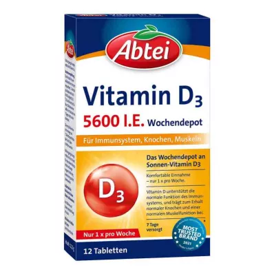 ABTEI Vitamine D3 5600 I.U. Wekelijkse Depot Tabletten, 12 stuks ABTEI Vitamine D3 5600 I.U. Wekelijkse Depot Tabletten, 12 stuks
