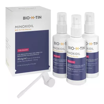Minoxidil BIO-H-TIN-Pharma 20 mg/ml spray voor vrouwen, 3X60 ml Minoxidil BIO-H-TIN-Pharma 20 mg/ml spray voor vrouwen, 3X60 ml