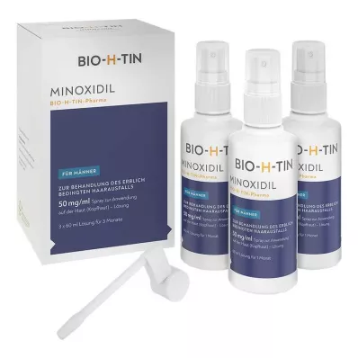 Minoxidil BIO-H-TIN-Pharma 50 mg/ml spray voor mannen, 3X60 ml Minoxidil BIO-H-TIN-Pharma 50 mg/ml spray voor mannen, 3X60 ml