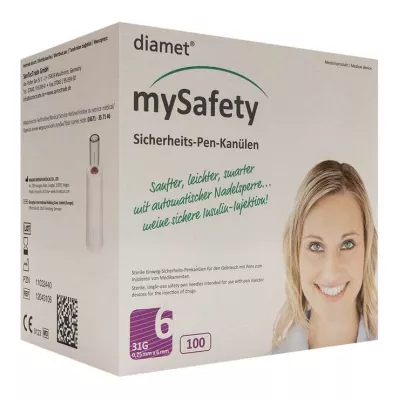 Diameter Mysafety veiligheidspencanule 31 G 0,25x6 mm, 100 stuks Diameter Mysafety veiligheidspencanule 31 G 0,25x6 mm, 100 stuks