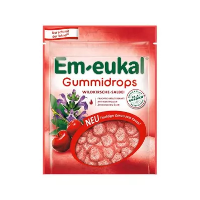 Em-eukal kauwgomdruppels wilde kers-salie met suiker, 90 g Em-eukal kauwgomdruppels wilde kers-salie met suiker, 90 g
