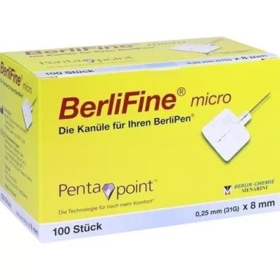BERLIFINE microcanules 0,25x8 mm, 100 stuks