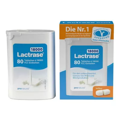 Lactrase 18.000 FCC tabletten in een dispenser dubbele verpakking, 80 stuks Lactrase 18.000 FCC tabletten in een dispenser dubbele verpakking, 80 stuks