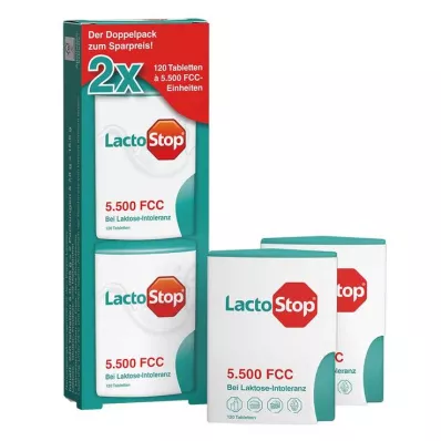Lactostop 5.500 FCC tabletten klikdispenser dubbele verpakking, 2x120 st Lactostop 5.500 FCC tabletten klikdispenser dubbele verpakking, 2x120 st