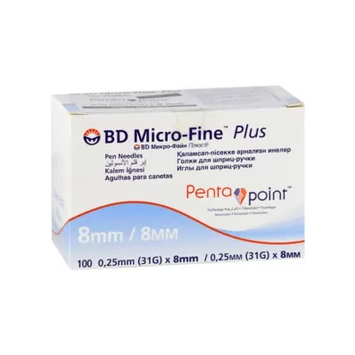 BD MICRO-FINE+ 8 pennaalden 0,25x8 mm, 100 stuks BD MICRO-FINE+ 8 pennaalden 0,25x8 mm, 100 stuks