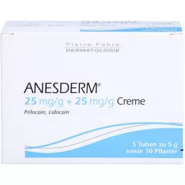 ANESDERM 25 mg/g + 25 mg/g crème + 10 pleisters, 5X5 g