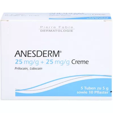 ANESDERM 25 mg/g + 25 mg/g crème + 10 pleisters, 5X5 g