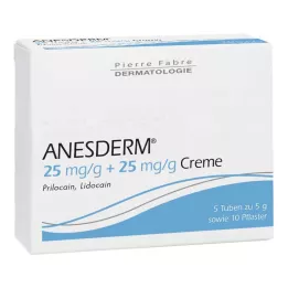 ANESDERM 25 mg/g + 25 mg/g crème + 10 pleisters, 5X5 g