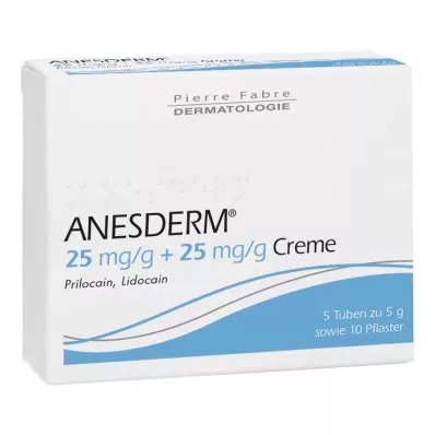 ANESDERM 25 mg/g + 25 mg/g crème + pleister, 5X5 g ANESDERM 25 mg/g + 25 mg/g crème + pleister, 5X5 g