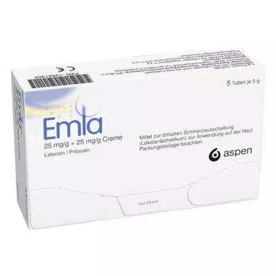 EMLA 25 mg/g + 25 mg/g Crème + 12 Tegaderm Pl., 5X5 g EMLA 25 mg/g + 25 mg/g Crème + 12 Tegaderm Pl., 5X5 g