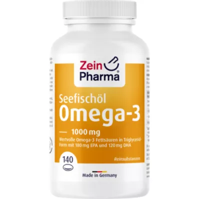 OMEGA-3 1000 mg zeevisolie softgel capsules hoge dosering, 140 stuks