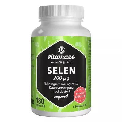 SELEN 200 µg veganistische tabletten met hoge dosering, 180 stuks SELEN 200 µg veganistische tabletten met hoge dosering, 180 stuks