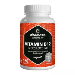VITAMIN B12 1000 µg hoge dosis +B9+B6 veganistische tabletten, 180 stuks