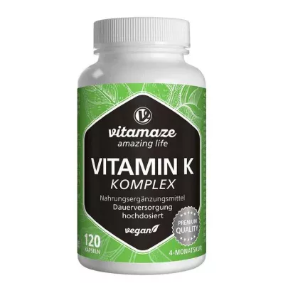 VITAMIN K1+K2 complex hooggedoseerde veganistische capsules, 120 stuks VITAMIN K1+K2 complex hooggedoseerde veganistische capsules, 120 stuks