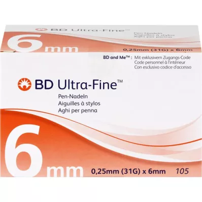 BD ULTRA-FINE Pennaalden 6 mm 31 G 0,25 mm, 105 stuks