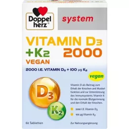 DOPPELHERZ Vitamine D3 2000+K2 systeemtabletten, 60 stuks