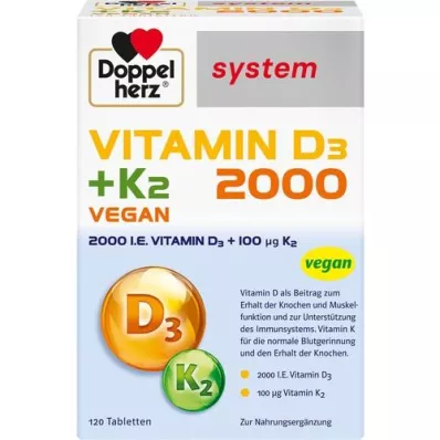 DOPPELHERZ Vitamine D3 2000+K2 systeemtabletten, 120 stuks